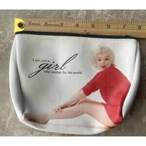 Just a Girl Who Wishes for the world make up bag 7w red white  black zip